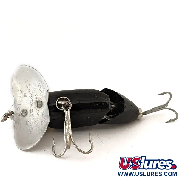 Fred Arbogast Jitterbug Gelede Plug, Zwart, 10g, Metalen Lip #11136