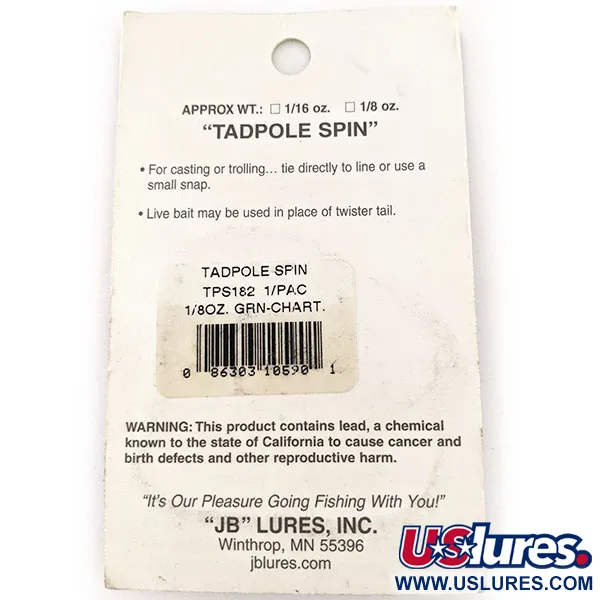 JB lures Tadpole spin UV Spinnerbait, Chartreuse, 4g, UV-actief, #11453