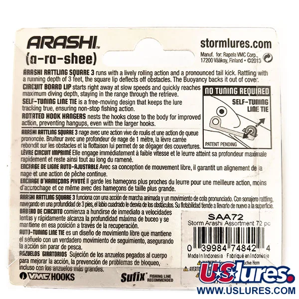 Storm Arashi Rattling Square 3 Crankbait, Black Silver Shad, 14g, #11675