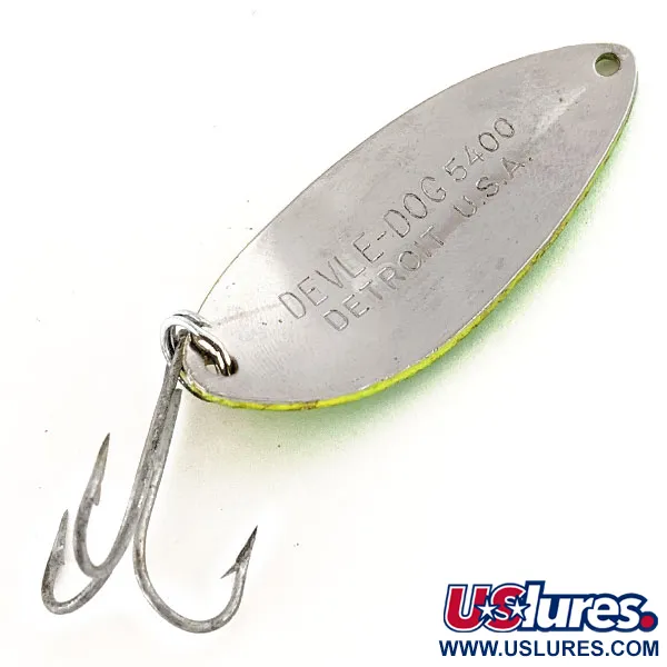 Dardevle Devle Dog 5400 UV Lepel, Geel/Groen/Nikkel, 14g, UV, #12409