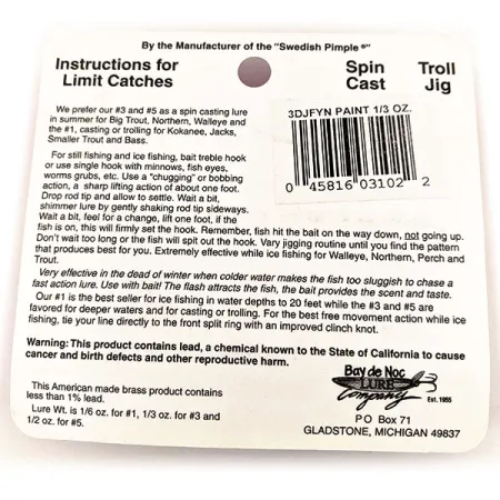 Bay de Noc Do-Jigger #3 UV Lepel, Nikkel/Geel, 9g, UV-glans, #12672