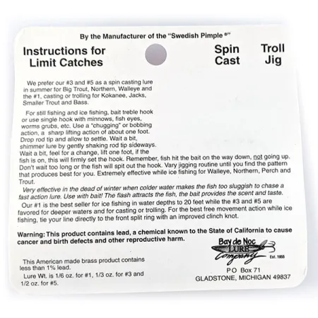 Bay de Noc Do-Jigger #3, 9g Gepolijst Messing, Lepel #17193