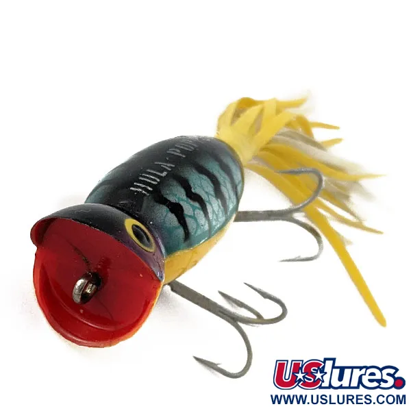 Fred Arbogast Hula Popper, Geel/Blauw Schubbenpatroon, 10g, Popper #18822