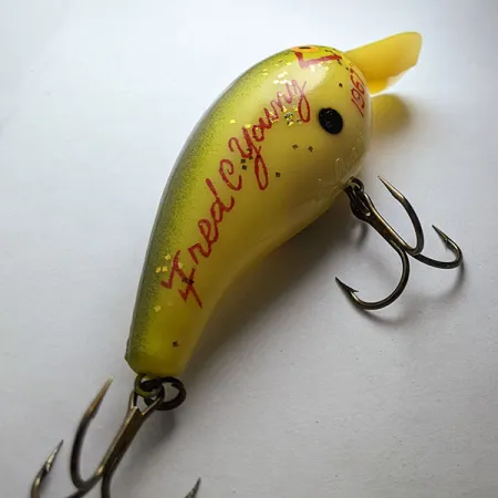 Cotton Cordell Big O Fred C Yang 1967, 14g Geel/Groen, Crankbait #20766