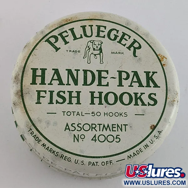 Pflueger Hande-Pak №4005, assortiment vishaken, vintage blikje #22192