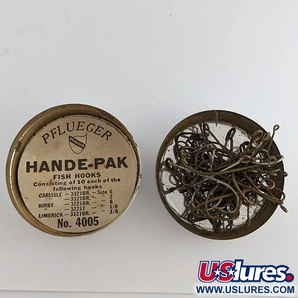 Pflueger Hande-Pak №4005, assortiment vishaken, vintage blikje #22192