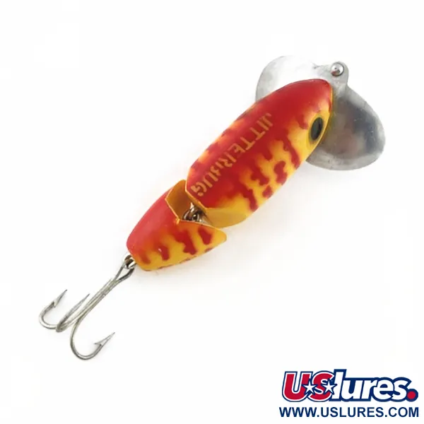 Fred Arbogast Jitterbug Jointed, 10g Geel/Rood Tiger, Oppervlakteplug #23752