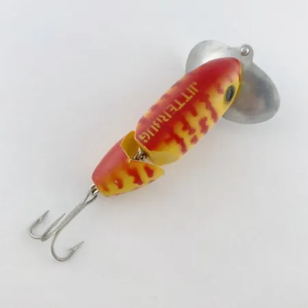 Fred Arbogast Jitterbug Jointed, 10g Geel/Rood Tiger, Oppervlakteplug #23752