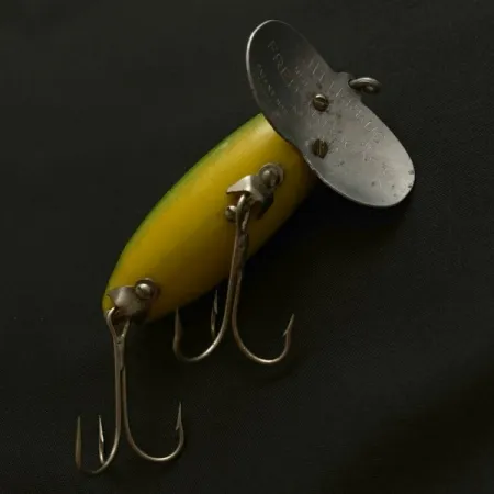 Fred Arbogast Jitterbug Early Bug Eye, Green Tiger, 14g, Surface Crawler #23902