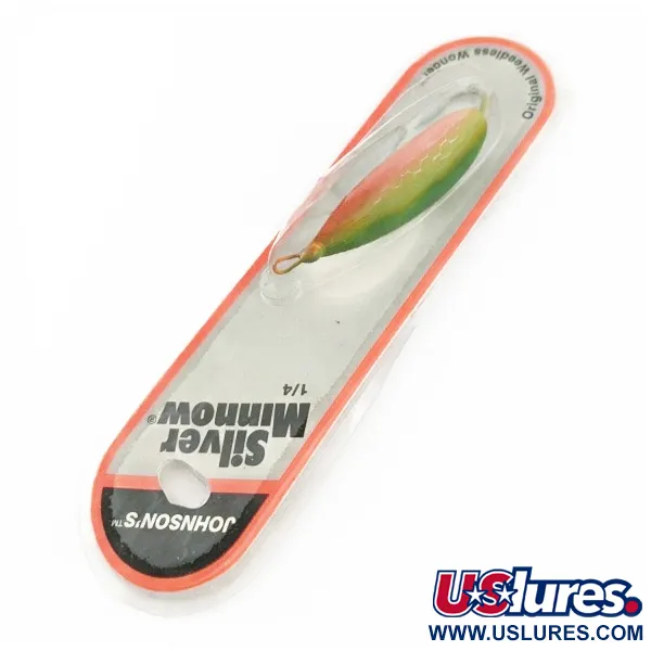 Johnson Silver Minnow Weedless, Groen/Oranje/Nikkel, 21g Lepel #24267