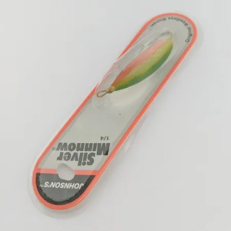 Johnson Silver Minnow Weedless, Groen/Oranje/Nikkel, 21g Lepel #24267