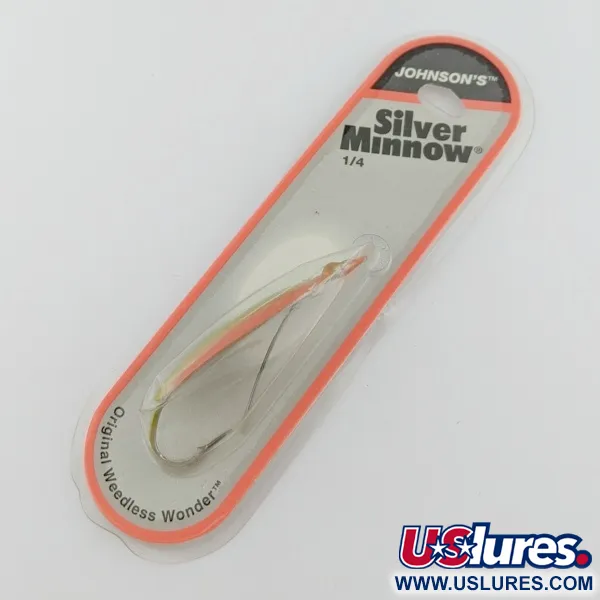 Johnson Silver Minnow Weedless, Groen/Oranje/Nikkel, 21g Lepel #24267