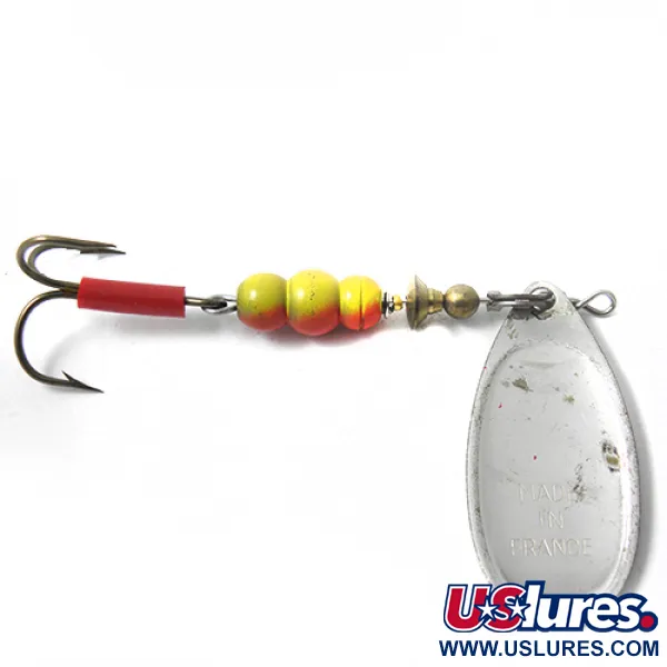 Mepps Aglia 4 Spinner, Staal / Rood, 9g, Zilveren Blad, #0050