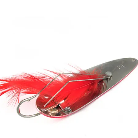 Eppinger Weedless Dardevle Lepel, Rood/Wit, 28g, Veren, #0514