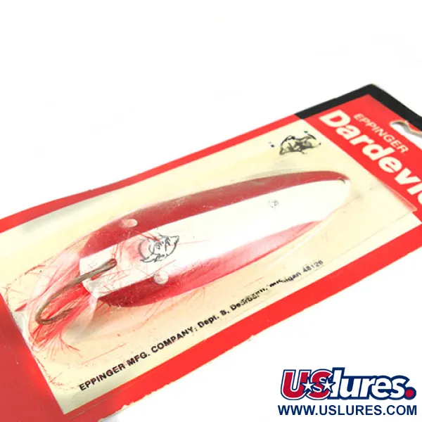 Eppinger Weedless Dardevle Lepel, Rood/Wit, 28g, Veren, #0514