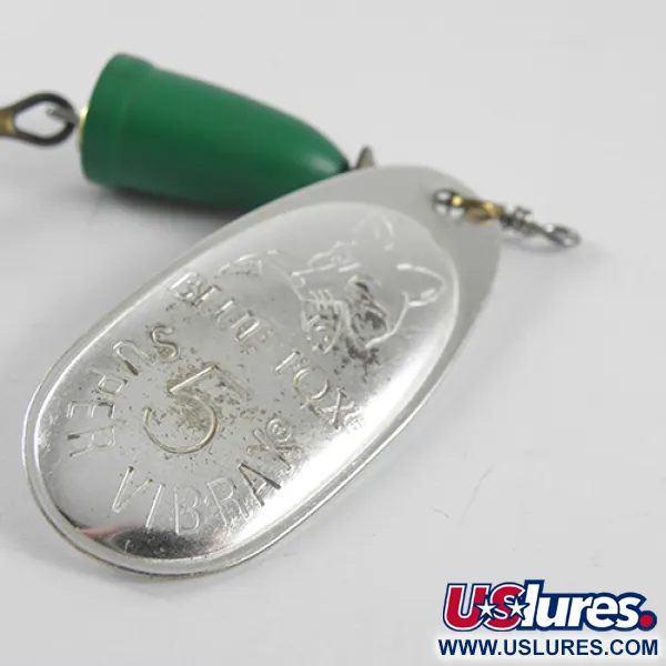 Blue Fox Super Vibrax 5 Spinner, Nikkel/Groen, 13g, Messing tandwiel, #1505