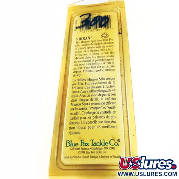 Blue Fox Vibrax Minnow Spin 2 Spinner, Oranje/Geel, 9g, Zinkend, #5581