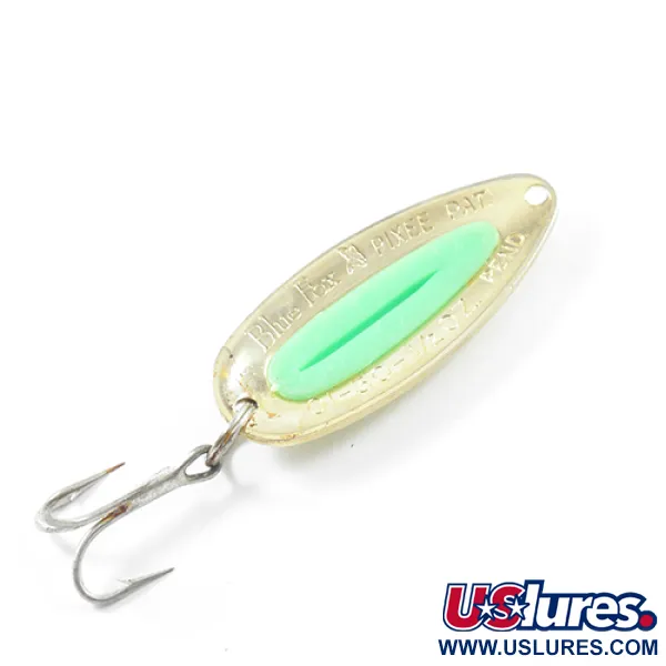 Blue Fox Pixee Lepel, Gold / Fluorescent Green, 14g, Zalm-ei, #1800