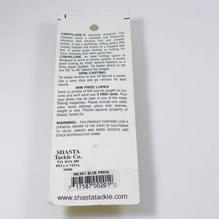 Shasta Cripplure Lepel, Nikkel/Blauw, 7g, Trillingskamer, #2103