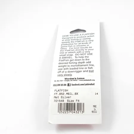 Yakima Bait FlatFish F4 Plug, Zilver, 4cm, Trollen, #2288