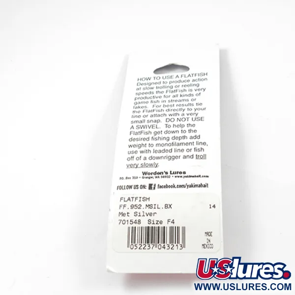 Yakima Bait FlatFish F4 Plug, Zilver, 4cm, Trollen, #2288