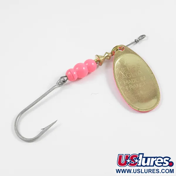 Mepps Aglia Hot 4 spinner, Roze/Messing, 9g, enkele haak, #2349