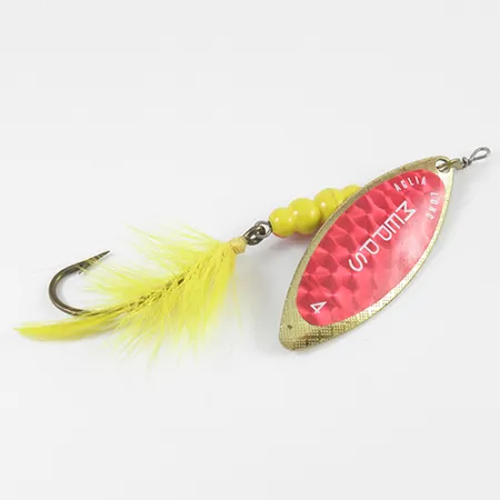 Mepps Aglia Long 4 Spinner, Rood/Geel/Messing, 17g, Verenstaart, #2591