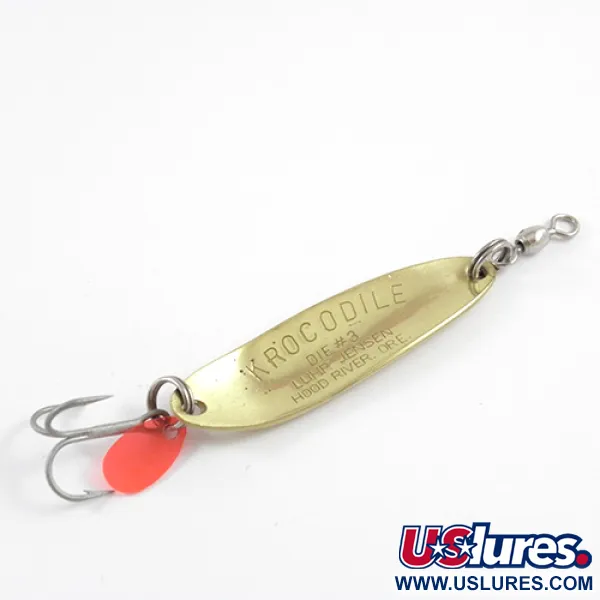 Luhr Jensen Krocodile Die #3 Lepel, Messing/Rood, 10g, Gehamerd, #2870
