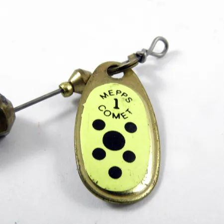 Mepps Comet 1 Spinner, Messing / Geel, 3,5g, Wisselbare trailer, #3169