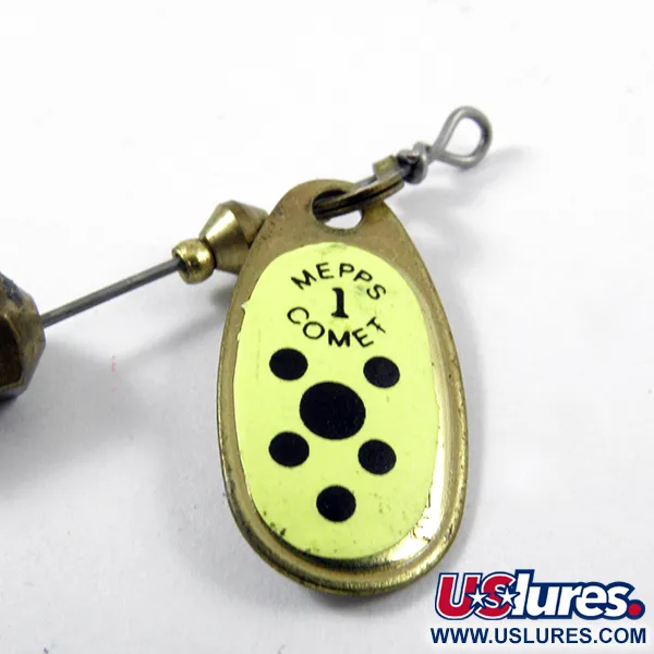 Mepps Comet 1 Spinner, Messing / Geel, 3,5g, Wisselbare trailer, #3169