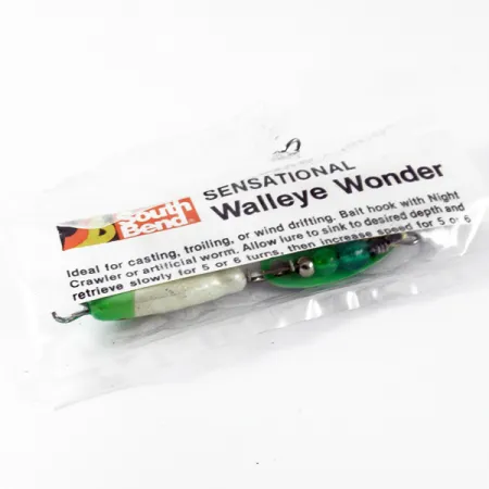 South Bend Walleye Wonder 3 Spinner, Groen-Wit, 17g, Gouden haak, #3697