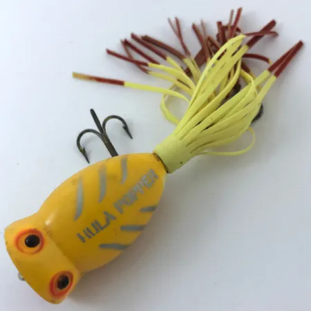 Fred Arbogast Hula Popper Oppervlakkunstaas, Yellow, 8g, Retro, #3798