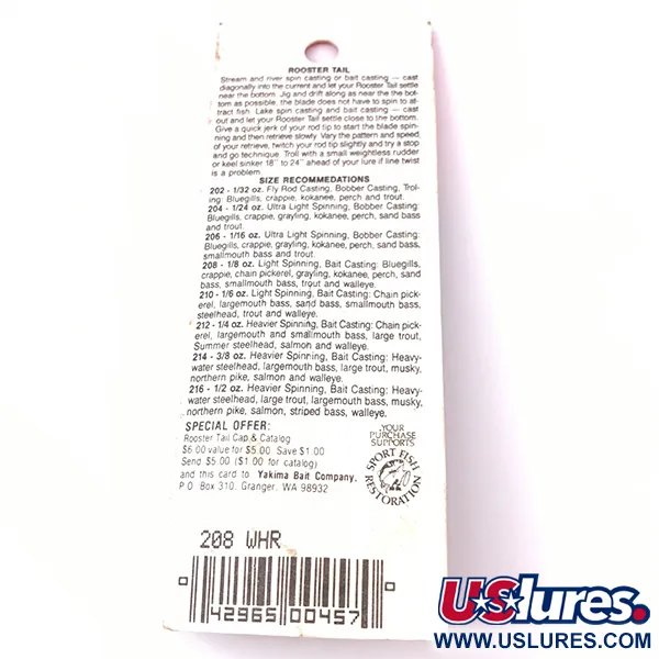 Worden’s Original Rooster Tail Spinner, Zilver, 3.54g, Veren, #3929