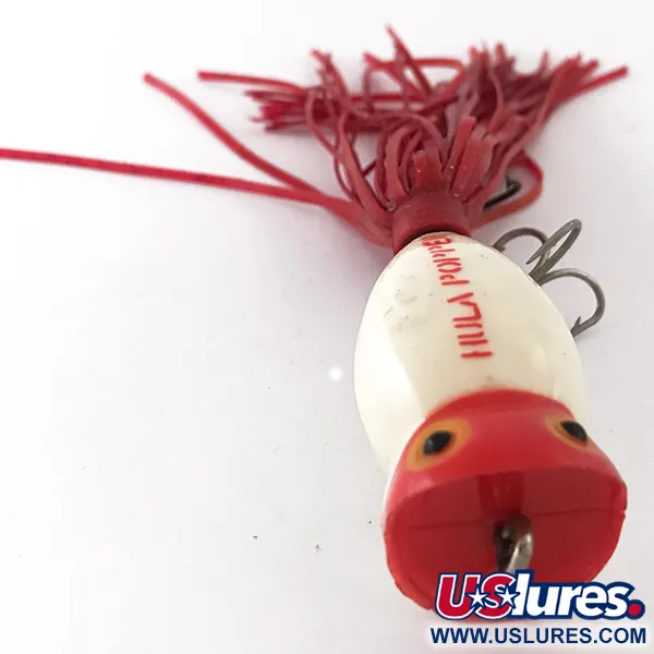 Fred Arbogast Hula Popper Oppervlaktelure, Rood/Wit, 8g, Skirt, #4166