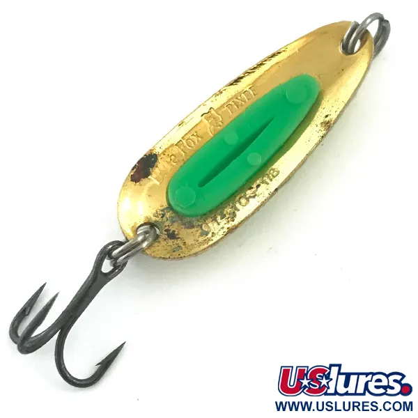 Blue Fox Pixee Lepel, Gehamerd goud/Groen, 4.5g, UV Glow, #5577