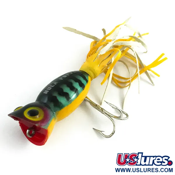 Fred Arbogast Hula Popper, Fire Tiger, 3g, Rubberen skirt, #5867