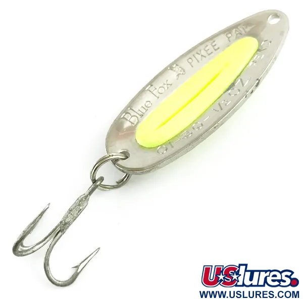 Blue Fox Pixee UV Lepel, Gehamerd nikkel/Geel, 14g, UV-insert, #5877