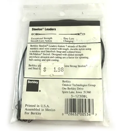 Berkley Steelon Leaders Onderlijnen, Zwart, 13.6kg, 30cm, #6198