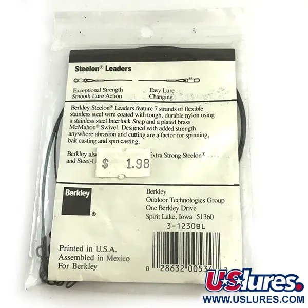 Berkley Steelon Leaders Onderlijnen, Zwart, 13.6kg, 30cm, #6198