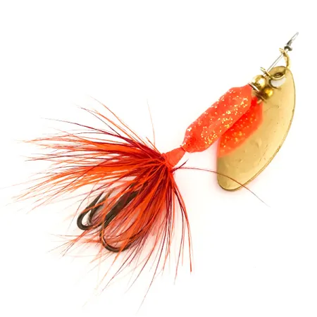 Yakima Bait Worden’s Original Rooster Tail UV Spinner, Gold/Orange UV Glow, 1.77g, UV-actief, #6407