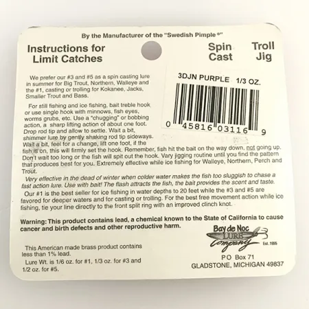 Bay de Noc Do-Jigger Lepel, Nikkel / Paars, 9g, Flappers, #6573