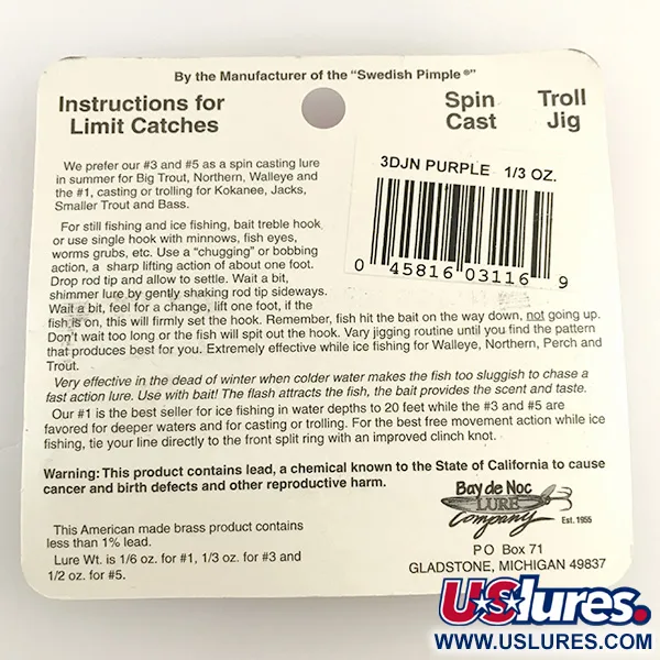 Bay de Noc Do-Jigger Lepel, Nikkel / Paars, 9g, Flappers, #6573