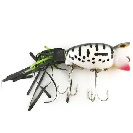 Fred Arbogast Hula Popper, White Tiger / Rood, 10g, Skirt, #6617