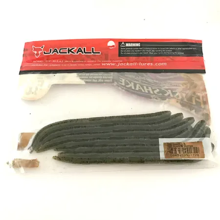 Jackall Flick Shake Worm softbait, Green Pumpkin Pepper, 14cm, #6679