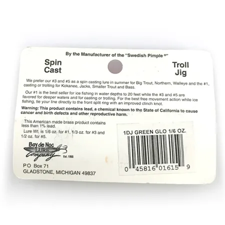 Bay de Noc Do-Jigger 1 Lepel, White/Green Glow, 5g, Lichtgevend, #6736