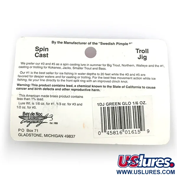 Bay de Noc Do-Jigger 1 Lepel, White/Green Glow, 5g, Lichtgevend, #6736