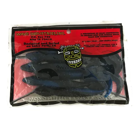 Wave Worms softbaits, Zwart / Blauwe Glitter, 13 cm, krulstaart, #6959