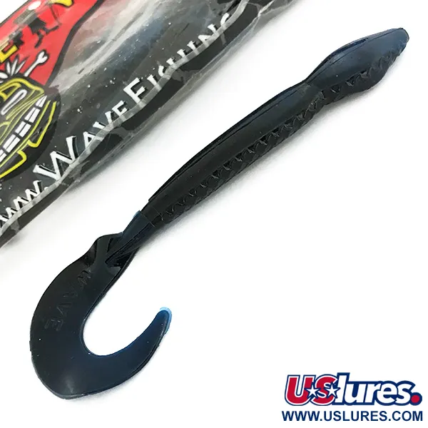 Wave Worms softbaits, Zwart / Blauwe Glitter, 13 cm, krulstaart, #6959