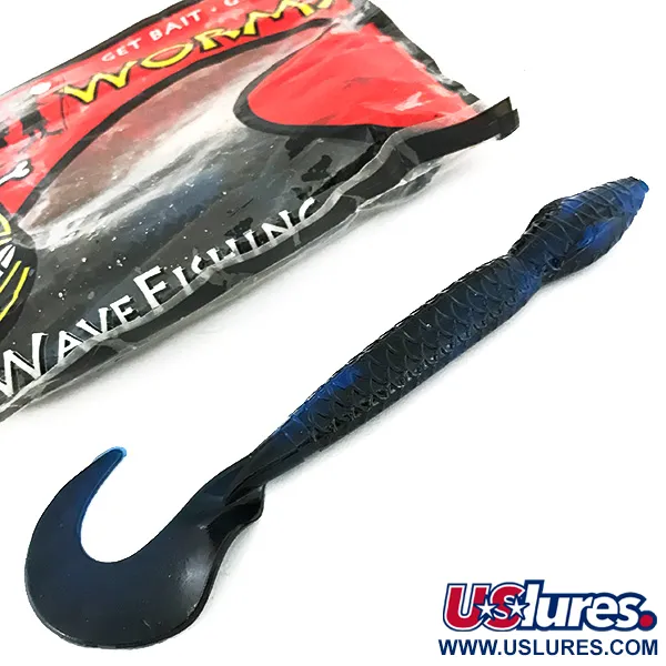 Wave Worms softbaits, Zwart / Blauwe Glitter, 13 cm, krulstaart, #6959