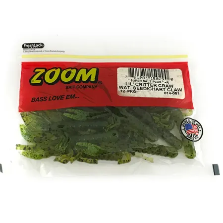 Zoom Lil Critter Craw Softbait, Wat Seed / Chartreuse, 8cm, #7091